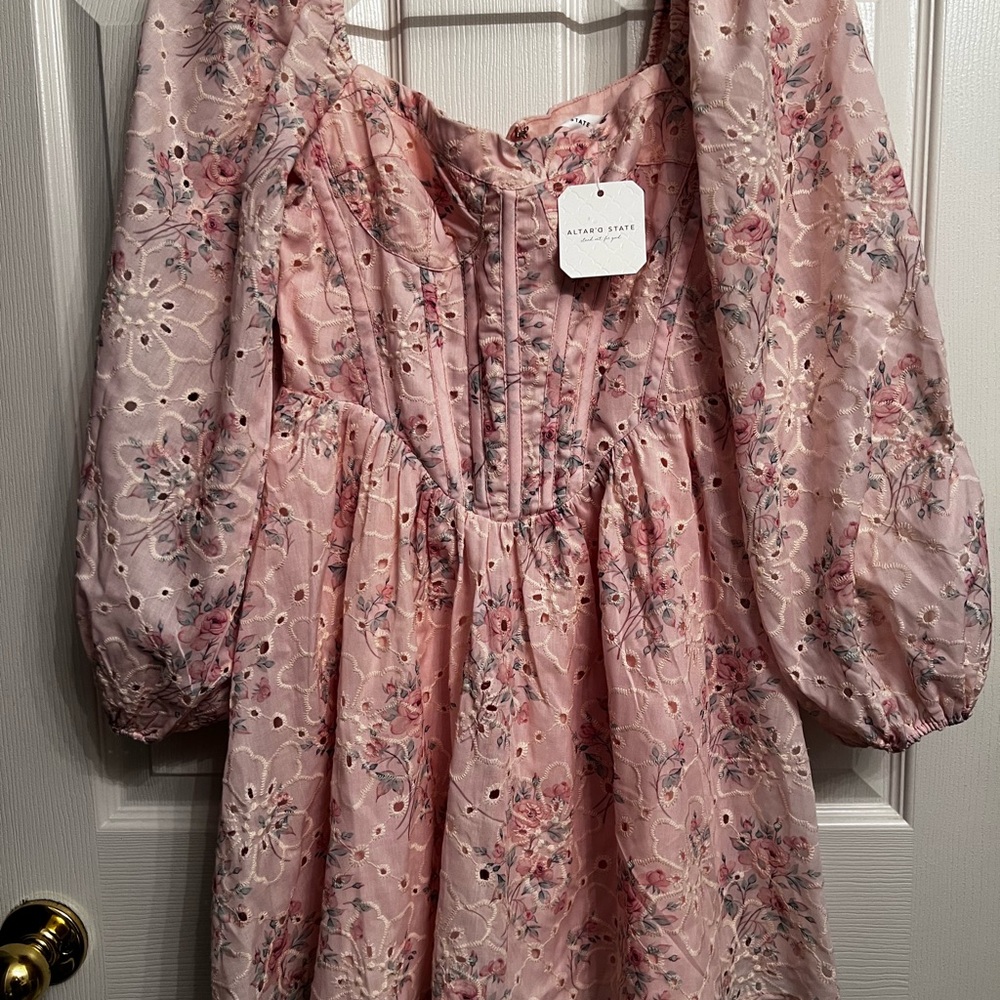 Altar'd State Pink Ruched Tie Front Dress